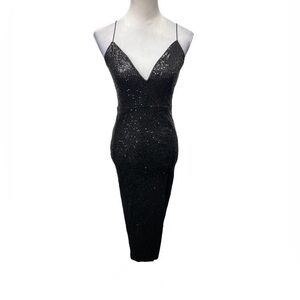 Celebrity Spaghetti Strap Black Sequins Midi Dress (NWT) Size: Large